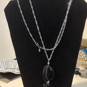 Elegant Black and Silver Pendant Necklace by Sara Coventry